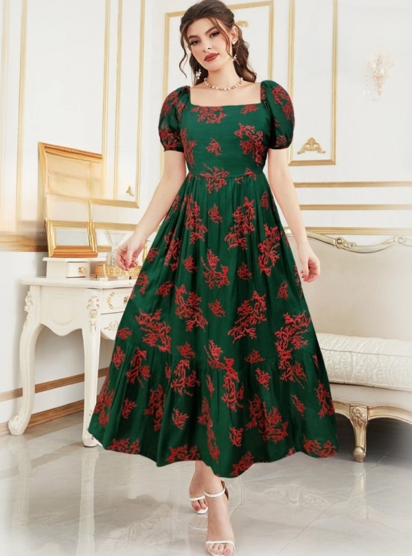 Pink Floral Print V neck Ferry Party wear Dress at Rs.480/Piece in surat  offer by syndrella