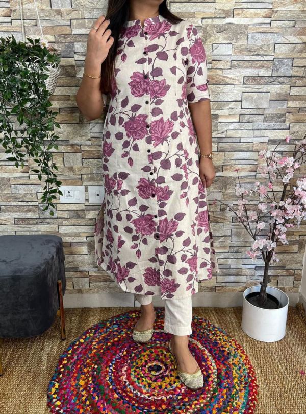 Fit and Flare Party Wear Floral Printed Long Kurtis For Women's