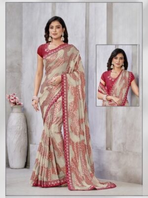 Red And Grey Party Wear Saree