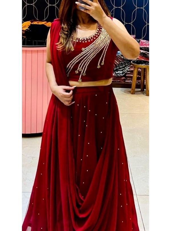 Attractive Party Wear Red Gown With Heavy Dupatta | YOYO Fashion-pokeht.vn