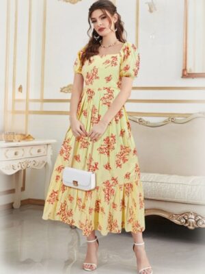 Floral Yellow Party Wear Dress