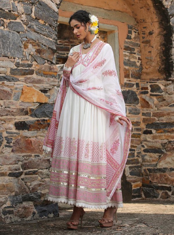 Latest Pink Party Wear Gown With Dupatta - Image 2