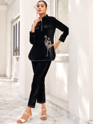 Trendy Black Winter Dress With Pant