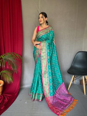 New Blouse Design Paithani Saree in Red| New Silk Sare 2022 Pink Colour