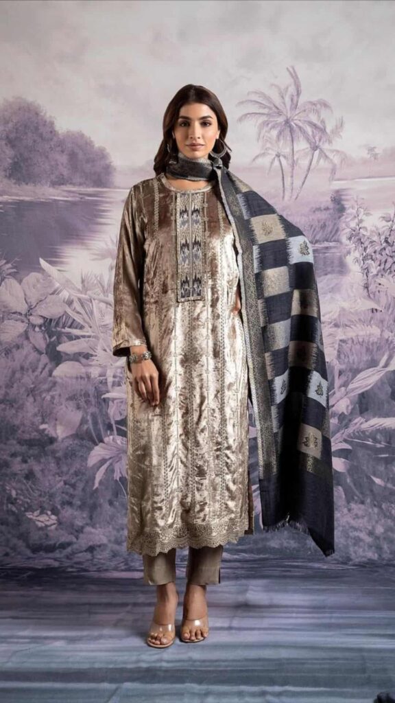  velvet straight kurta set