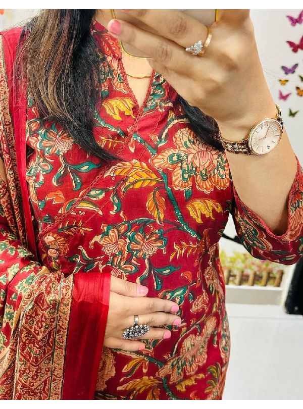 Printed Red Party Wear Kurti - Image 3