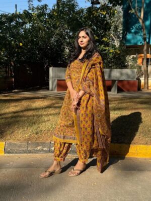Mustered- Yellow floral Afghani Suit