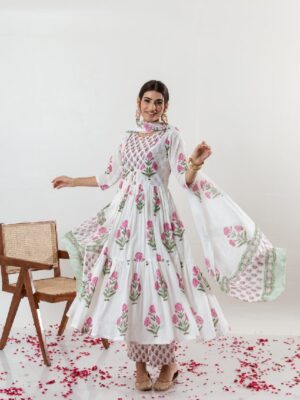 Gulabi Poppy Print White kurta  Suit