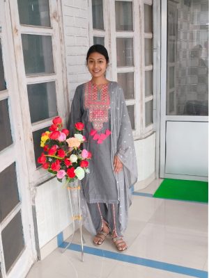 Embroidered Neck Kurta With Tulip