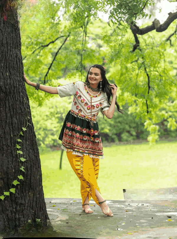 off white yellow Navratri Dress
