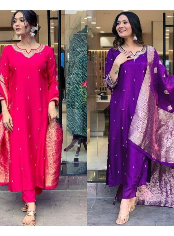 Reyon kurti with pant and latkan Dupatta