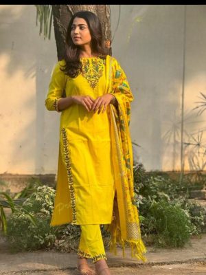 Bright Yellow Handloom Cotton Suit Set
