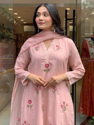 Silk A-Line Kurti Set with Dupatta