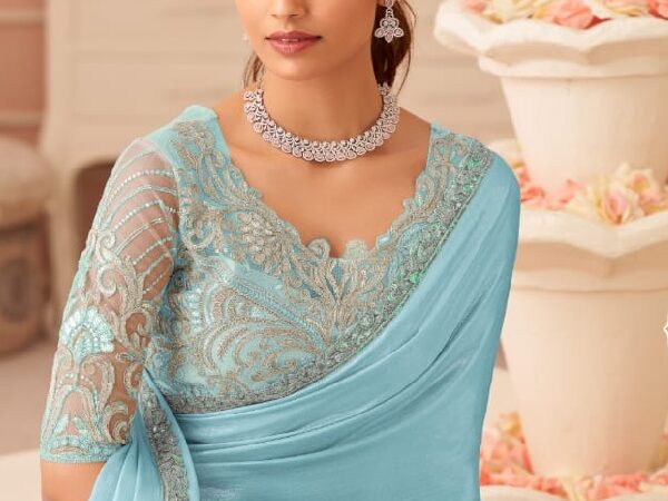 TFH Salsa Style Hits Designer Silver Chiffon Shimmer Saree
