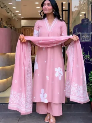 Cotton Suit Set with Discharge Print & Straight Kurti