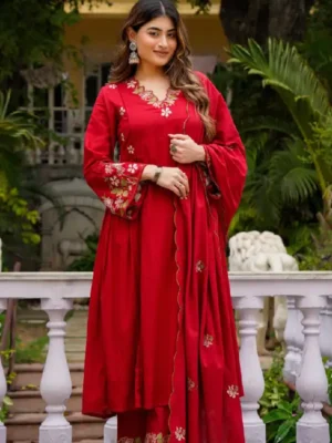 Designer Anarkali Embroidered Cotton Kurta Set