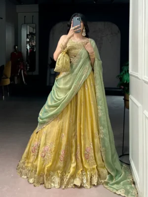 Sunlit Grace Lehenga | Moss Silk Embroidered Set
