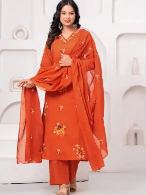Cotton Embroidered Kurti Pant Dupatta Set