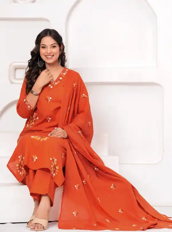 Embroidered Cotton Kurti Set