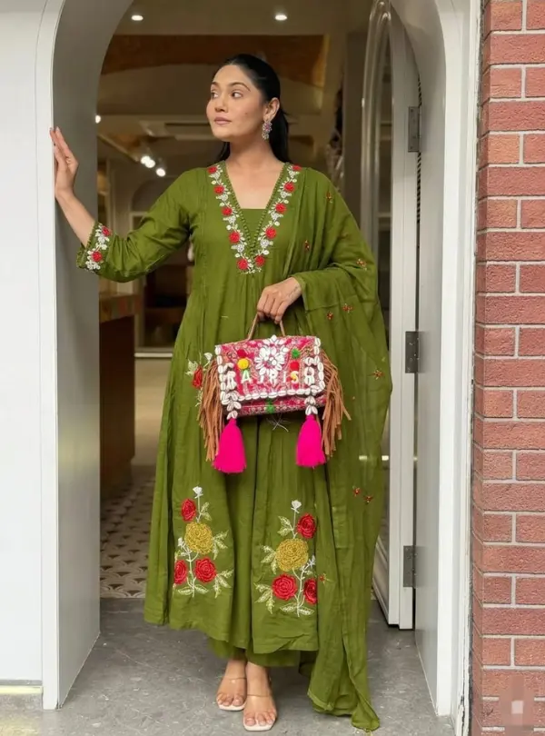 Green Cotton Pant and Dupatta Set