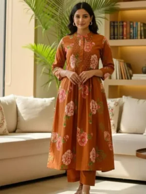 Orange Jaipuri cotton cord set