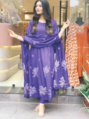 Printed mulmul dupatta suit set