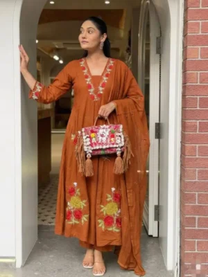 Pure Cotton Embroidered Kurta Set with Dupatta