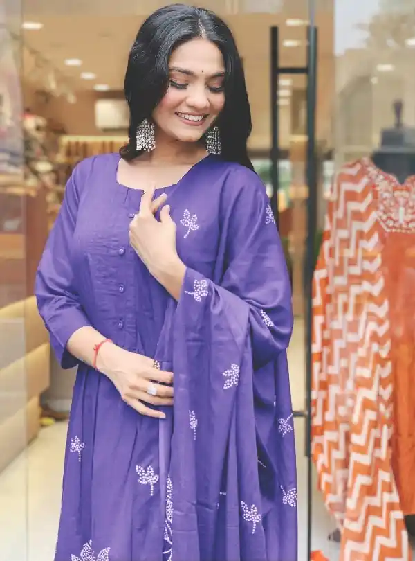 Purple Pure cotton three-piece suit