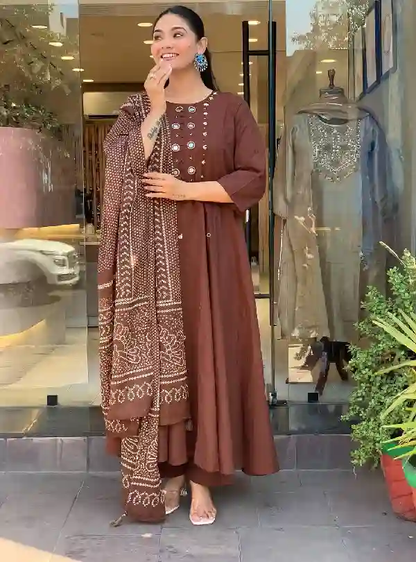 Coffee Brown Heavy Cotton Suit Set