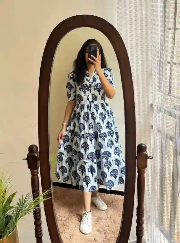 Cotton Floral Midi Dress for Women