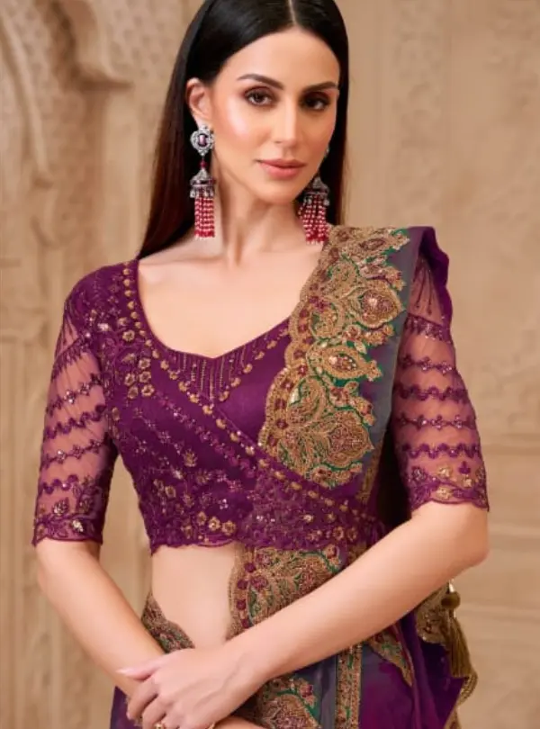 Dual Tone Wine Green Party Wear Saree