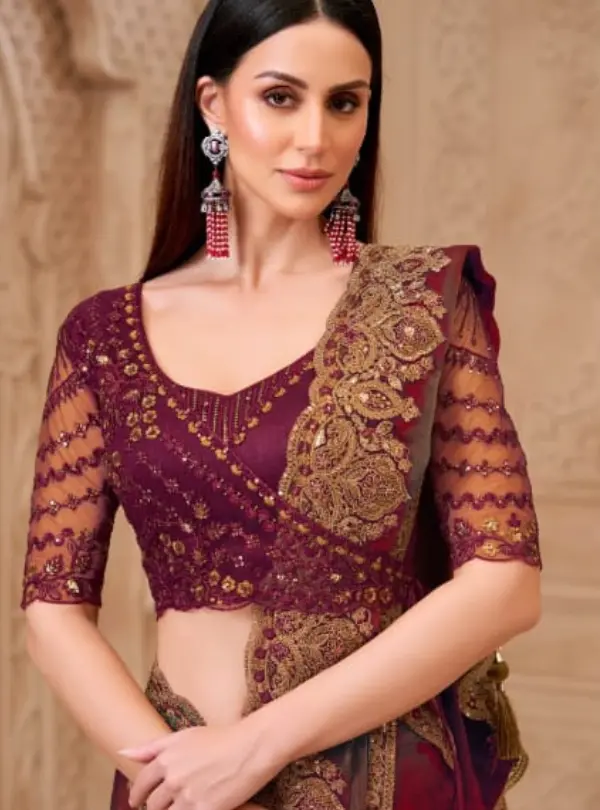 Dual Tone Wine Green Saree