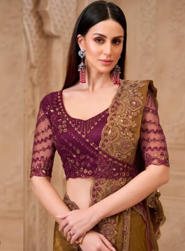 Elegant Olive Green Ethnic Saree