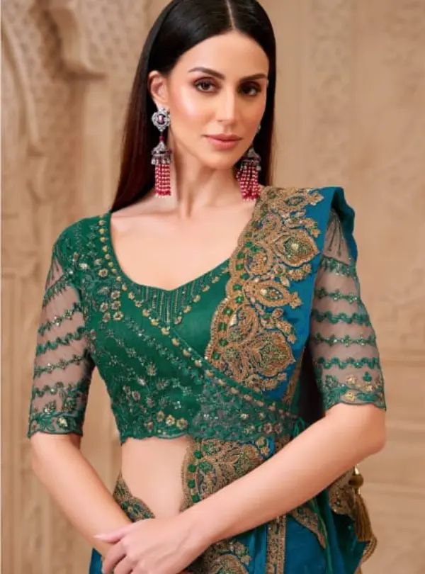 Elegant Peacock Blue Saree