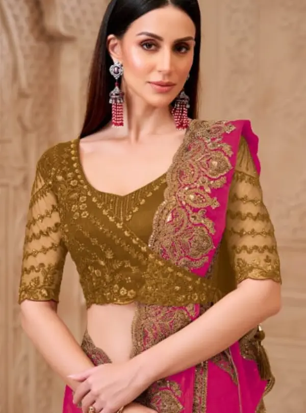 Elegant Rani Pink Ethnic Saree