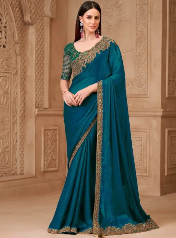 Peacock Blue Designer Saree for Women