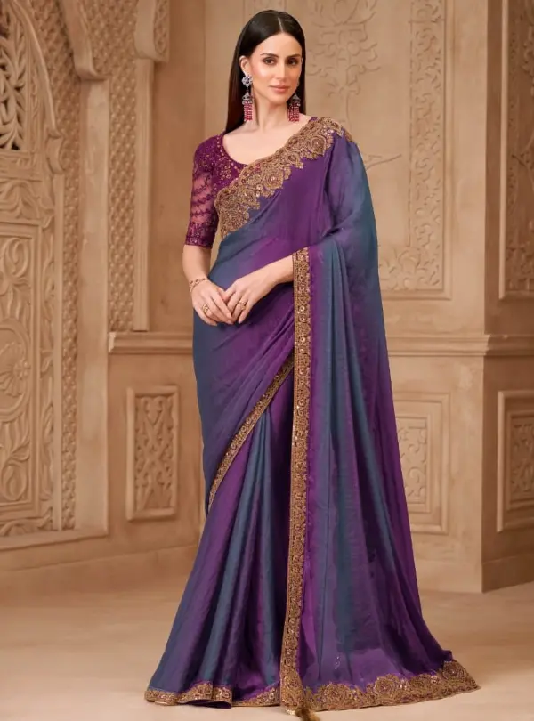 Plum Purple Designer Saree for Women