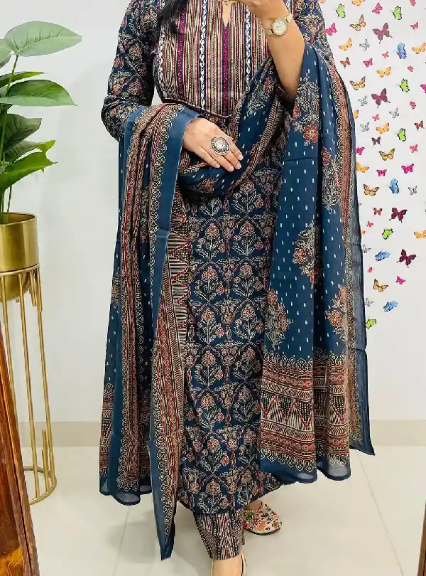 Pure Cotton Kurti Pant Dupatta Set for Women