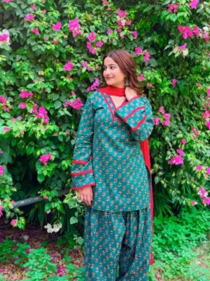 Teal Green Farshi Pant Kurti Set for Women with Dupatta