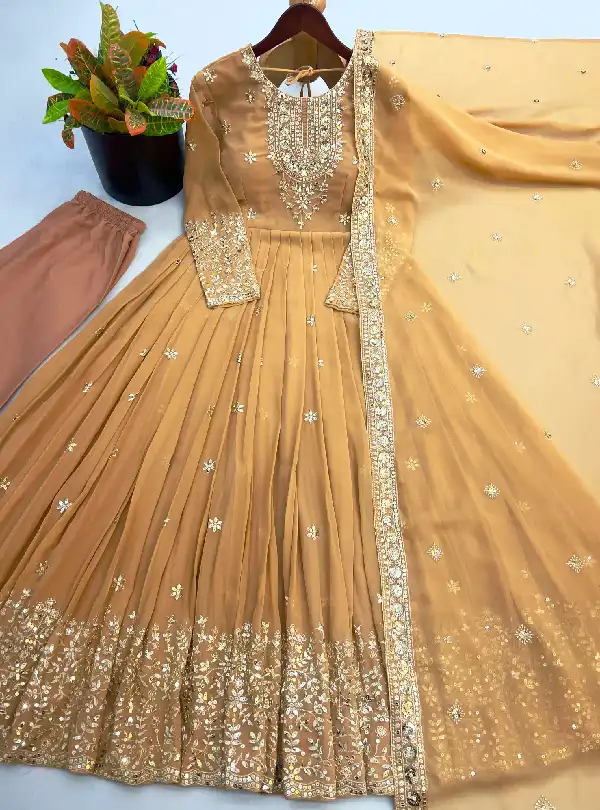 Beige festive wear Anarkali with dupatta