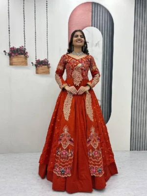 Pure Vichitra Silk Lehenga with Heavy Thread & Sequin Work
