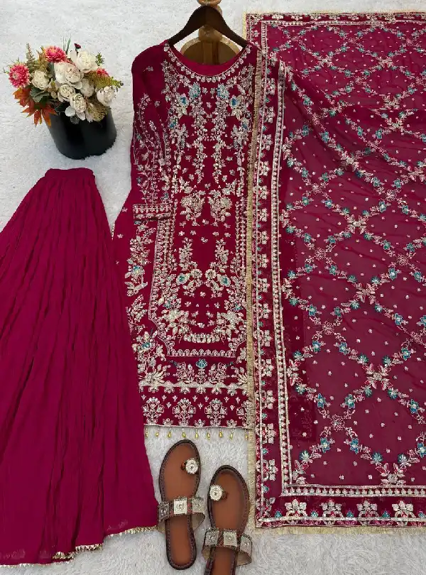 Designer Faux Georgette palazzo suit