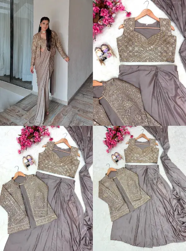 Embroidered Jacket Lehenga Saree