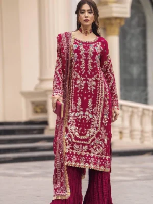 Faux Georgette embroidered palazzo suit set