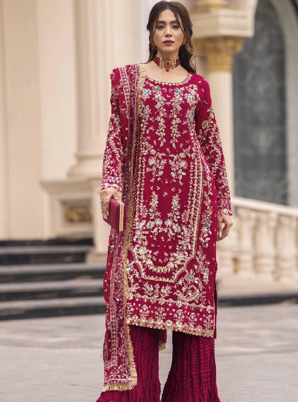 Faux Georgette embroidered palazzo suit set