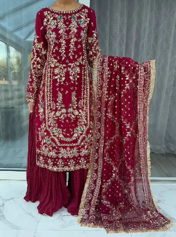 Faux Georgette sequin work suit set