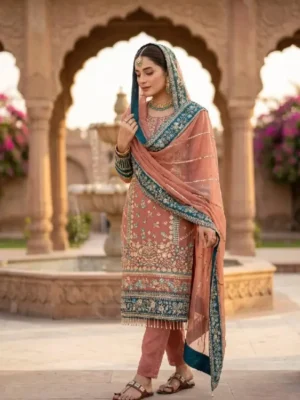 Fox Georgette Embroidered Suit Set with Pant & Dupatta