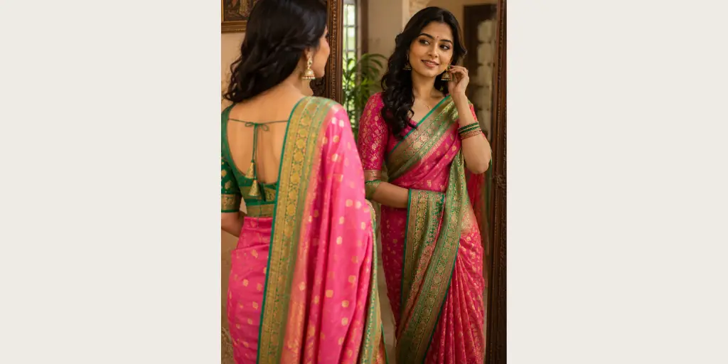 Mirror Reflection Saree Pose