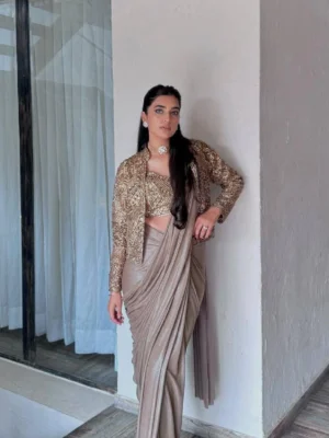 Fully Stitched Chinon Silk Lehenga Saree with Jacket & Blouse