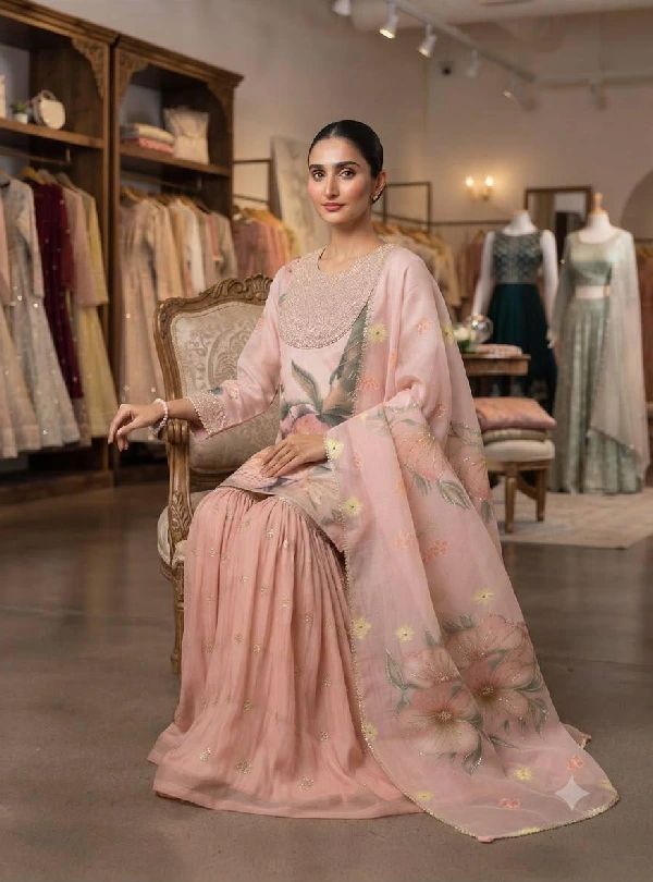 Printed Organza Sharara Suit